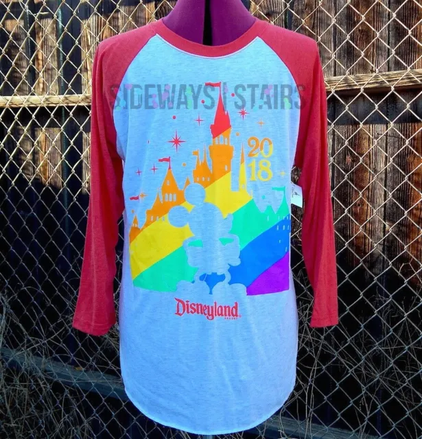 DISNEYLAND GAY DAYS 2018 RAGLAN rainbow flag Disney baseball tshirt LGBTQ rare