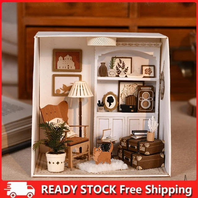 DIY Wooden Dollhouse Toy with Furniture Pretend Play Casa Building Kits for Kid