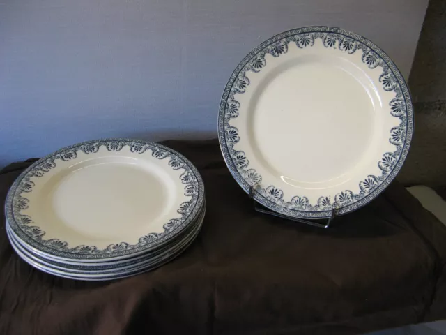 Lot de 6 assiettes plates Ø 24cm anciennes faïence Salins décor Lafayette 1900