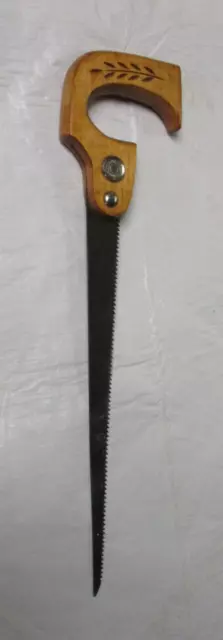 Vintage Warranted Superior Hand Saw Wood Keyhole Engraved Handle 12" Blade