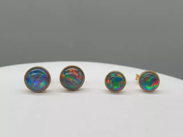 9ct Yellow Gold Australian Opal Stud Earrings Natural Triplet Stones 5mm 6mm 8mm 2