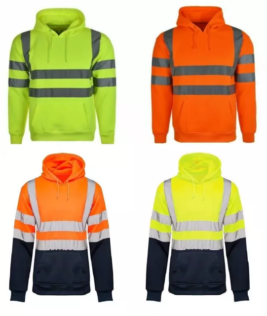 Hi Vis Viz High Visibility Hooded Hoodie Sweatshirt Jacket