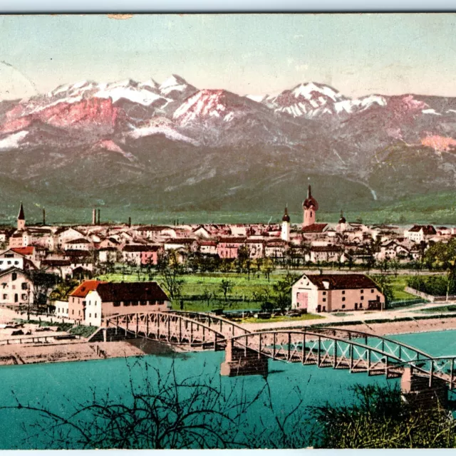 c1910s Rosenheim, Germany Birdseye Litho Photo Postcard Aerial Bavaria Color A27 2