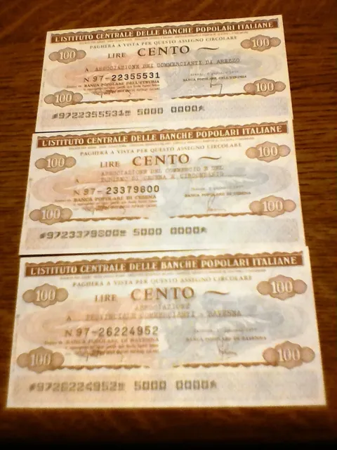 Miniassegni Ist. Cen. Banche Popolari Italiane - Lotto Ml1561 (N. 3 Emissioni)