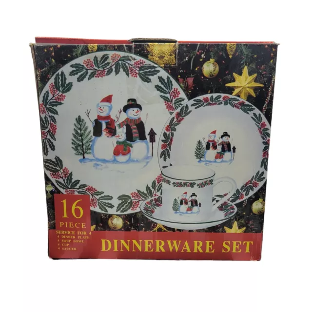 16 Piece GEI Design Christmas Snowman Holiday Dinnerware Dish Set