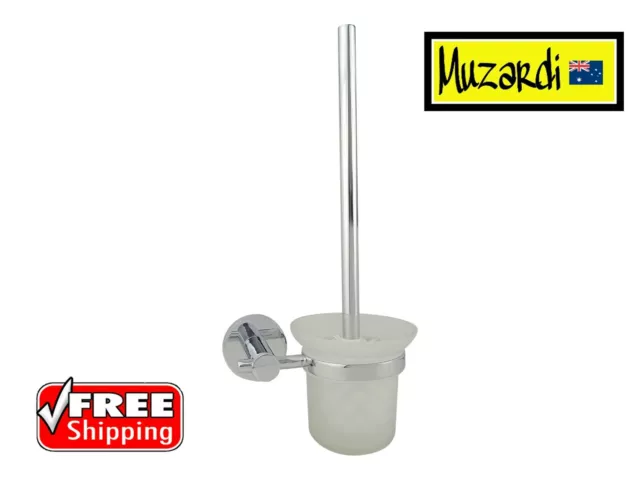 Toilet Brush Holder New Muzardi Polished Chrome Classic Wall Mount Round Glass