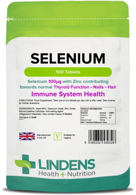Lindens Selenium 100mcg Avec Levure Et Zinc 3-PAQUET 300 Comprimés Antioxydants