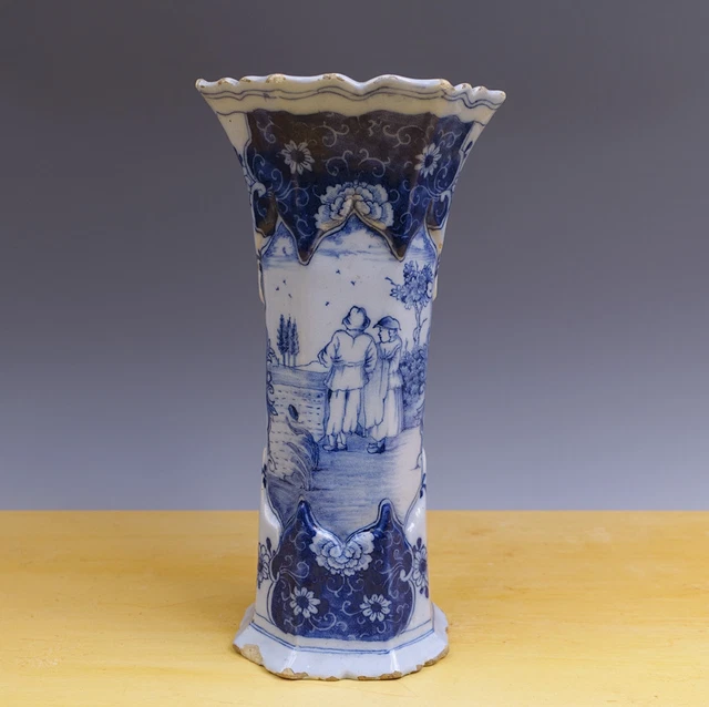Antique Large Dutch Delft Beaker-Vase Landscape/Couple 18TH C.