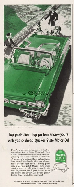 1956 Quaker State Motor Oil Mercury Turnpike Cruiser Convertible Concept Car Ad