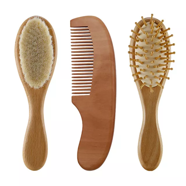 Newborn Baby Natural Wool Baby Wooden Brush Comb Newborn Hair Brush Infant HeSY