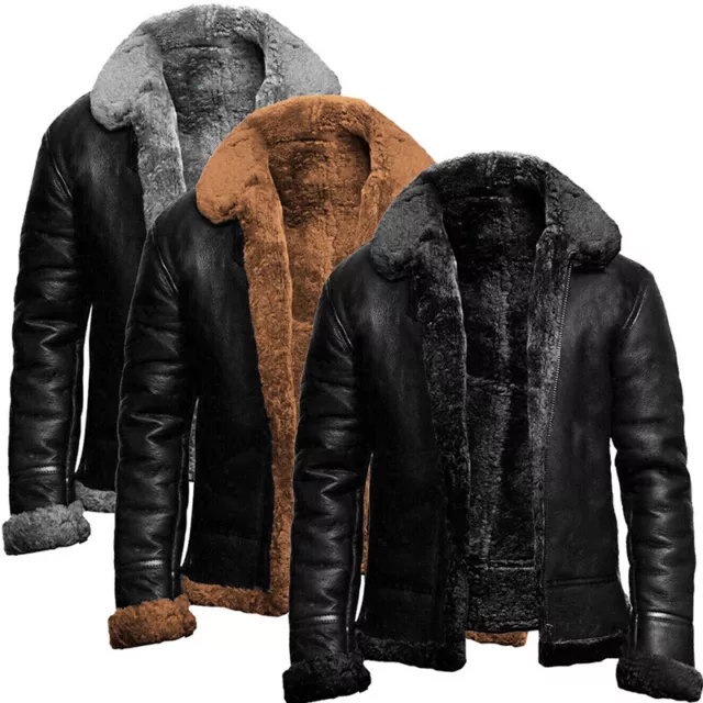 Homme Hiver Chaud Manteau Raf Fausse Fourrure Doublé Épais Cow-Boy Parka Veste ✿