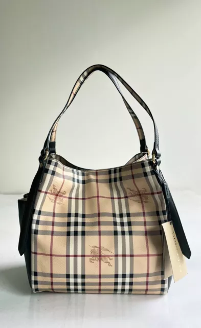 Authenti BNWT BURBERRY Haymarket Check Panels Tote/Shoulder/Bag Womens Chocolate