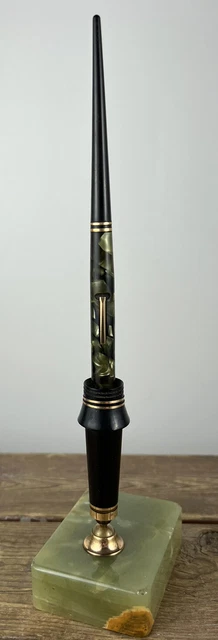 Art Deco Wahl-Eversharp #2 Green Black Fountain Pen Set Onyx Base 14K Gold Nib