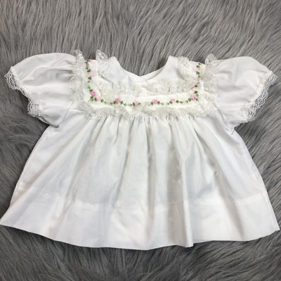 Vintage Alexis Baby Girls Infant Reborn White Lace Floral Ruffle Dress