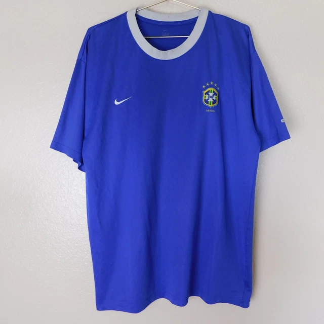 Nike Dri-Fit Shirt Adult XL Brasil CBF Crest Embroidered Logo Athletic Blue