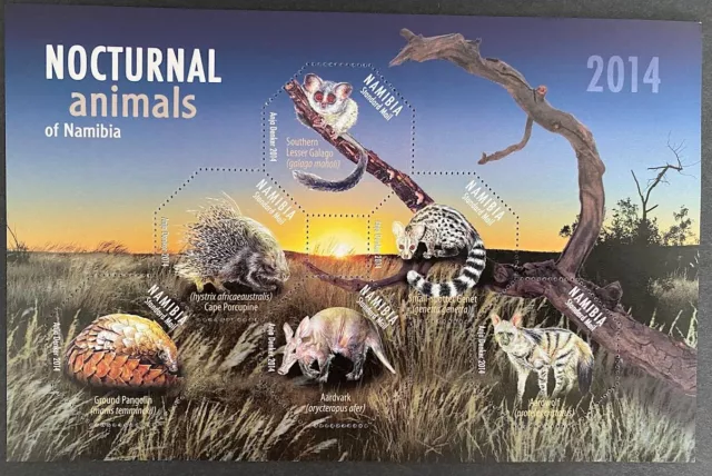 Namibia 2014 Nocturnal Animals Stamp Sheetlet Pangolin Aardwolf etc Unusual MNH