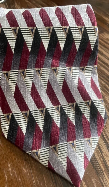 Pierre Cardin Silk Tie Red Gold Black Gray Geometric Men Necktie USA 58 x 4