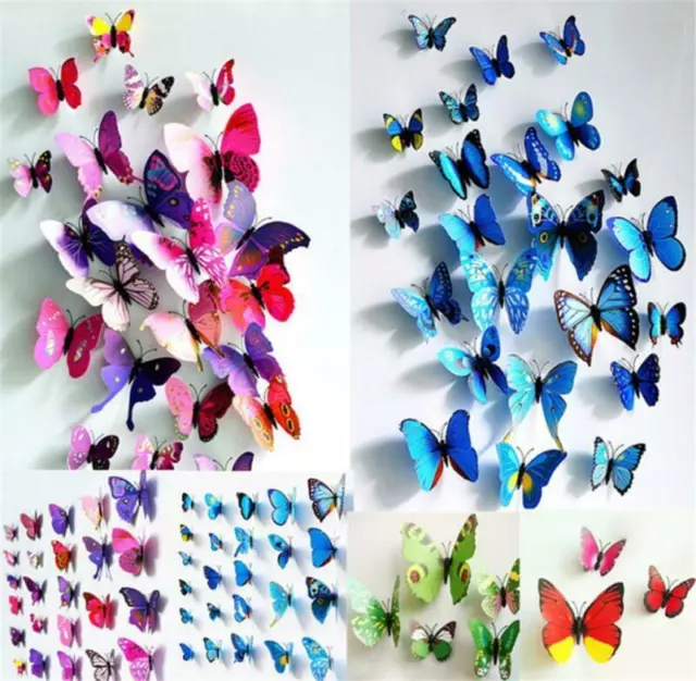 12pc 3D Mariposa Imán Ventana Adhesivo de Pared Nevera Room Hogar Fiesta Decor <