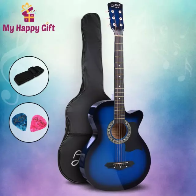 Alpha Guitar 38” Inch Full-Size Acoustic Wooden Folk Classical Cutaway Blue