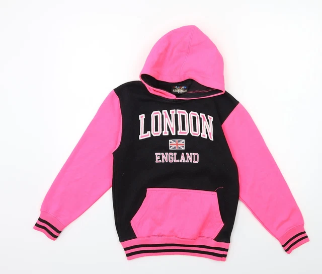 London Girls Black Cotton Pullover Hoodie Size 9 Years
