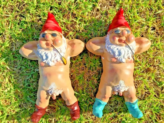 2 x 27cm Nudist Garden Gnome Naughty Naked Body Ornament Figurine Statues Gift