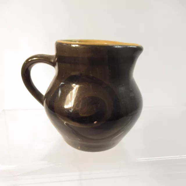 Brixham Pottery Small Brown/Mustard Yellow Jug with Hand-pained Swirl Pattern