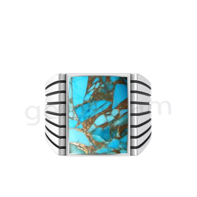 Azul Cobre Turquesa Hombres Anillo Hecho Plata Banda Perfecto Regalo de Navidad