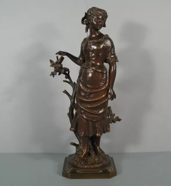 Jeune Femme Aux Champs Paysanne Sculpture Ancienne Bronze Signé Charles Anfrie