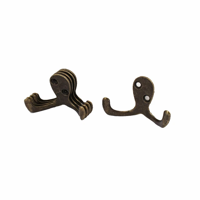44mm x 70mm Robe Hat Coat Wall Hanging Hook Double Prong Hanger Bronze Tone 5PCS