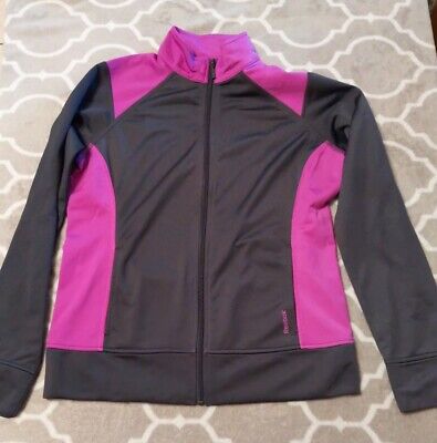 Reebok Girls Youth Jacket Full Zip Athletic Running Gray Purple Long Sleeve 16
