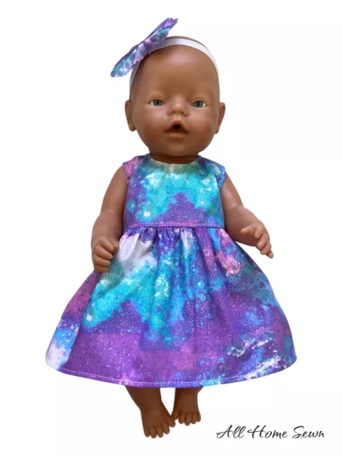 DOLLS CLOTHES 17" BABY BORN DOLL *Glittery Pastel Water Colour~Dress~Headband*