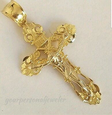 Religious INRI Two tone 14k Gold Jesus Crucifix  Cross Pendant 1.5 inch long