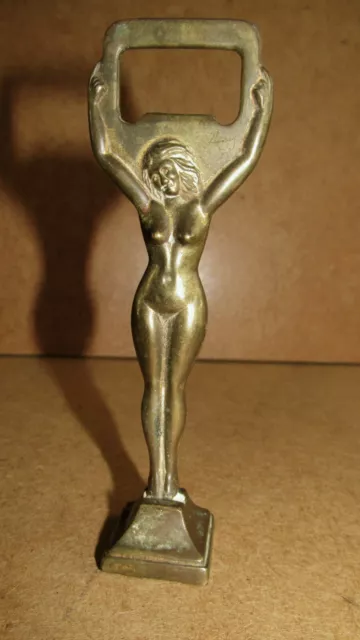 Vintage Brass Art Deco Style Naked Women Risqué Freestanding Bottle Opener