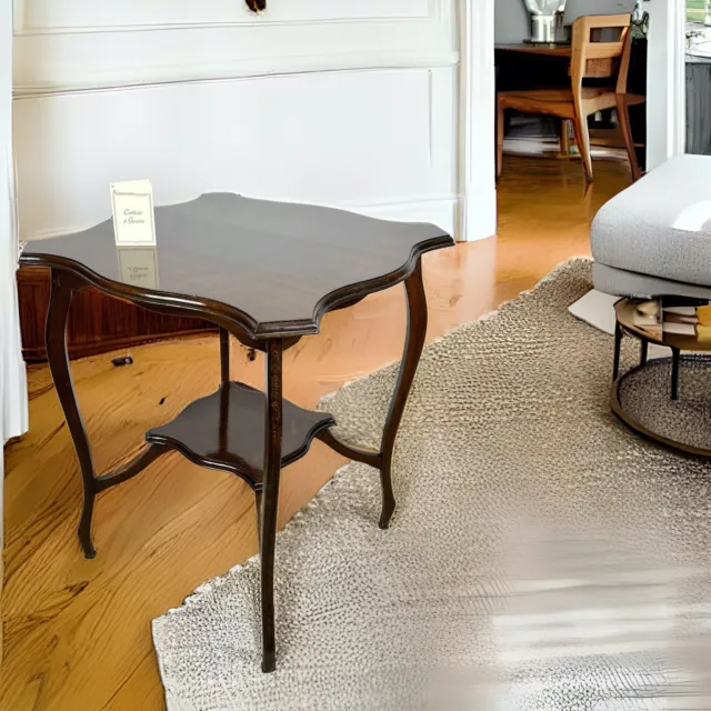 Tavolino tavolo antico da salotto soggiorno in legno mogano quadrato inglese 900 2