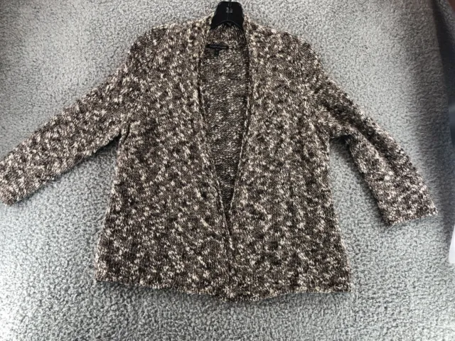 Eileen Fisher Womens Open Front Cardigan Sweater Small S Linen Blend Gray Black