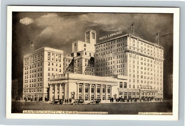 Erie PA- Pennsylvania, Lawrence Hotel, Outside View, Antique, Vintage Postcard