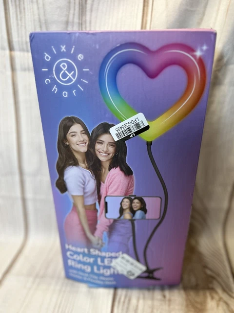 Anillo de luz LED color en forma de corazón Dixie & Charli con clip de escritorio