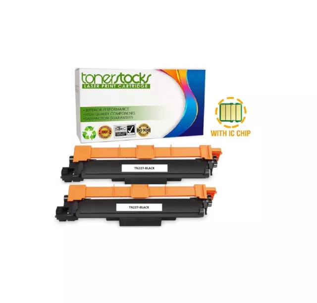 2PK Compatible Brother TN-227BK High Yield Black Toner Cartridge (with Chip)