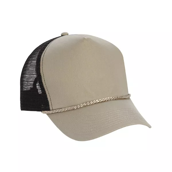 Khaki/Black Trucker Hat 5-Panel Cotton Twill Front Mesh Back Hat 1dz New TSM KB