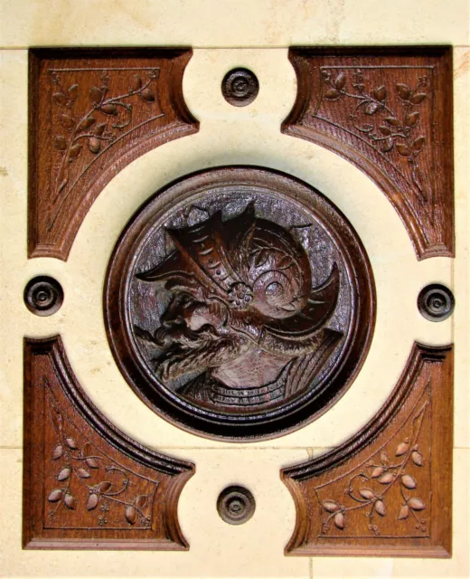 Antique French Medallion In Oak Wood Hand Carved 19th