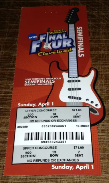 2007 NCAA WOMEN'S FINAL FOUR 4 Ticket Basketball Semifinals TENNESSEE Vols unc