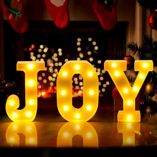 CHRISTMAS DECORCHRISTMAS DECORATIONS Indoor3 LED Marquee Light Up Joy