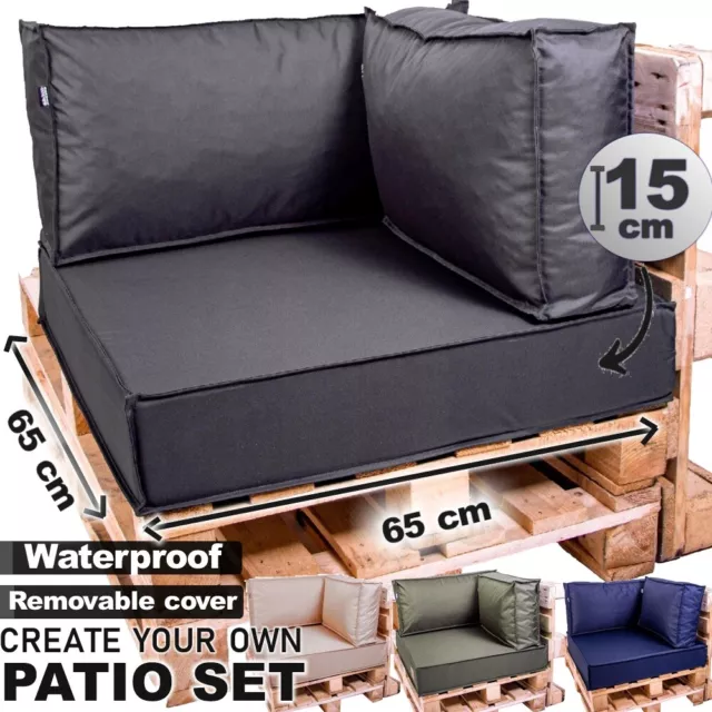 Luxury Corner Garden Cushions Set:  Foam base 65x65cm + 2 Backrests - Waterproof