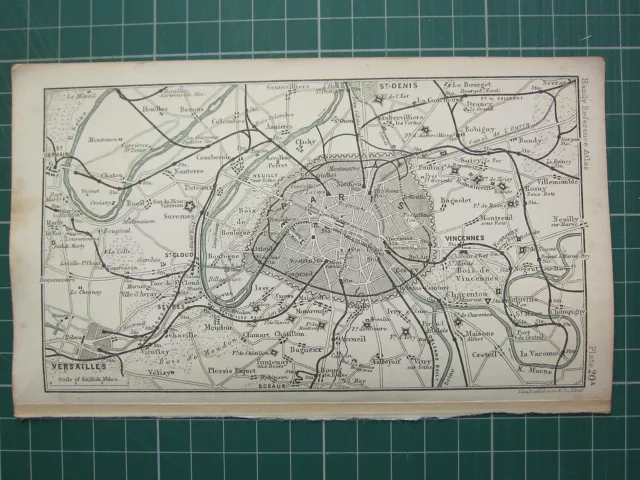 1904 Small Map ~ France ~ Paris City Plan Environs Stations Forts