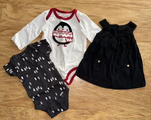 Baby Girl Dress, Tops+ Lot of 3 Clothes Size 0-3, 3 Months Carters, Gerber+