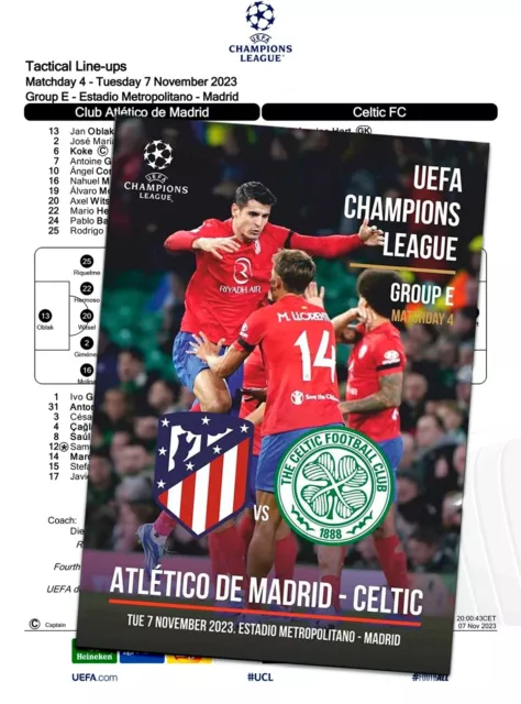 ATLETICO Madrid Spain v CELTIC Glasgow Scotland 2023 CHL FAN 12 pg + OFFICIAL LU