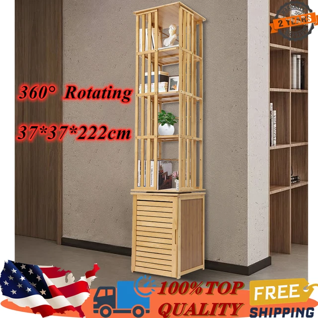 6-TIER ROTATING BAMBOO Bookshelf Storage Display Rack Organizer Corner ...