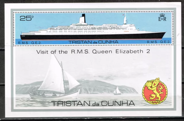 Tristan Da Cunha Famous Ship RMS Queen Elizabeth 2 Visit Souvenir Sheet 1982 MNH