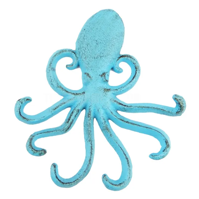 Blue Octopus Tentacles Key Rack Cast Iron Coat Towel Hanger Wall Hook Nautical