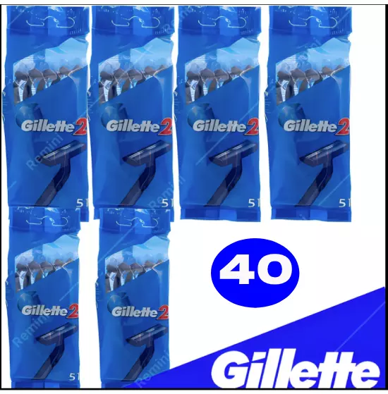 Gillette Razors Blue Twin Blade Razor= 40 Disposable Razors For Men